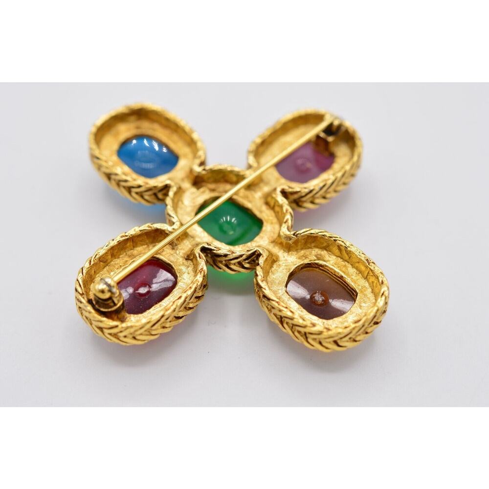Givenchy Vintage Gripoix Byzantine Cross Pin Brooch Cabochon Glass Signed BinF - Picture 10 of 12